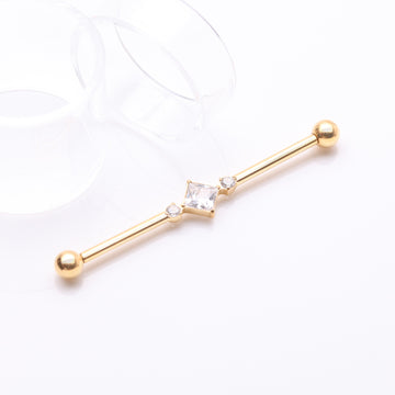 Detail View 1 of Implant Grade Titanium Golden Diamante Sparkle Internally Threaded Industrial Barbell-Clear Gem